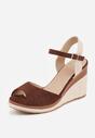 Brązowe Sandały na Koturnie Ozdobionym Plecionką z Juty Admerla