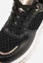 Czarne Sneakersy na Platformie Ozdobione Metalicznymi Wstawkami i Siateczką Zitina
