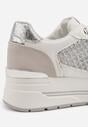 Białe Sneakersy na Platformie Ozdobione Metalicznymi Wstawkami i Siateczką Zitina