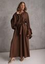 Brązowa Koszulowa Sukienka z Wiskozy Ozdobiona Paskiem i Falbanami Tinethra