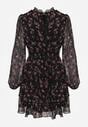Czarna Sukienka Rozkloszowana w Kropki i Kwiatowy Print z Falbanami Ediannela