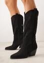 Czarne Ażurowe Kozaki Kowbojki na Obcasie typu Stożek Tidrina
