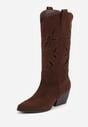 Brązowe Ażurowe Kozaki Kowbojki na Obcasie typu Stożek Tidrina