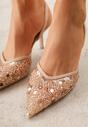 Beżowe Szpilki Slingback Ozdobione Cekinami Vikiraie