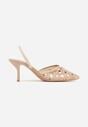 Beżowe Szpilki Slingback Ozdobione Cekinami Vikiraie