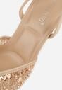 Beżowe Szpilki Slingback Ozdobione Cekinami Vikiraie