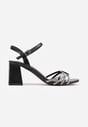 Czarne Sandały Ozdobione Paskami z Cyrkoniami i Kwadratowym Obcasie Zitalia