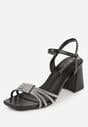 Czarne Sandały Ozdobione Paskami z Cyrkoniami i Kwadratowym Obcasie Zitalia