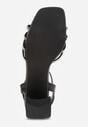 Czarne Sandały Ozdobione Paskami z Cyrkoniami i Kwadratowym Obcasie Zitalia