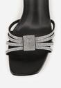 Czarne Sandały Ozdobione Paskami z Cyrkoniami i Kwadratowym Obcasie Zitalia