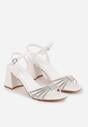 Białe Sandały Ozdobione Paskami z Cyrkoniami i Kwadratowym Obcasie Zitalia