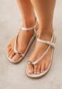 Beżowe Sandały Japonki na Palec na Platformie z Metaliczną Ozdobą Rinevia
