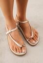 Beżowe Sandały Japonki na Palec na Platformie z Metaliczną Ozdobą Rinevia