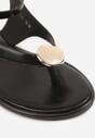 Czarne Sandały Japonki z Metaliczną Ozdobą Vikisima