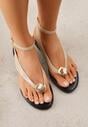 Beżowe Sandały Japonki z Metaliczną Ozdobą Vikisima