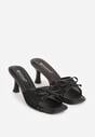 Czarne Klapki na Szpilce z Siateczkową Cholewką i Kokardą Brefia