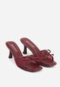 Bordowo-Czerwone Klapki na Szpilce z Siateczkową Cholewką i Kokardą Brefia