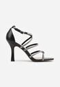 Czarne Sandały na Szpilce z Kwadratowym Noskiem i Cyrkoniowymi Paskami Zeviana