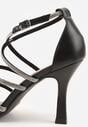 Czarne Sandały na Szpilce z Kwadratowym Noskiem i Cyrkoniowymi Paskami Zeviana