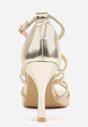 Złote Sandały na Szpilce z Kwadratowym Noskiem i Cyrkoniowymi Paskami Zeviana