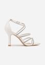 Białe Sandały na Szpilce z Kwadratowym Noskiem i Cyrkoniowymi Paskami Zeviana