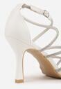 Białe Sandały na Szpilce z Kwadratowym Noskiem i Cyrkoniowymi Paskami Zeviana