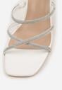 Białe Sandały na Szpilce z Kwadratowym Noskiem i Cyrkoniowymi Paskami Zeviana