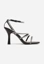 Czarne Sandały na Szpilce z Paskami z Cyrkonii Miefia