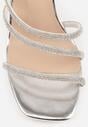 Srebrne Sandały na Szpilce z Paskami z Cyrkonii Miefia