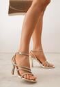 Złote Sandały na Szpilce z Paskami z Cyrkonii Miefia