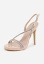 Beżowe Szpilki Sandały z Cyrkoniowymi i Transparentnymi Paskami Vikirissa