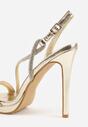 Złote Szpilki Sandały z Cyrkoniowymi i Transparentnymi Paskami Vikirissa