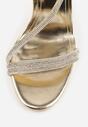 Złote Szpilki Sandały z Cyrkoniowymi i Transparentnymi Paskami Vikirissa