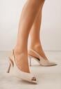 Beżowe Sandały na Szpilce z Wycięciem na Palce i Odkrytą Piętą Zitissa