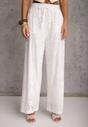 Białe Ażurowe Spodnie Wide Leg z Bawełny w Rustykalnym Stylu z Haftem Elladith
