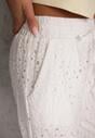 Białe Ażurowe Spodnie Wide Leg z Bawełny w Rustykalnym Stylu z Haftem Elladith