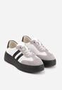 Biało-Szare Sneakersy ze Skóry Naturalnej na Platformie z Perforacją  i Paskami Urevla