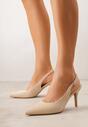 Beżowe Sandały na Szpilce w Stylu Slingback Tarosie