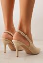 Beżowe Sandały na Szpilce w Stylu Slingback Tarosie