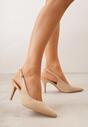 Ciemnobeżowe Sandały na Szpilce w Stylu Slingback Tarosie