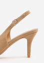 Ciemnobeżowe Sandały na Szpilce w Stylu Slingback Tarosie