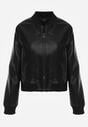 Czarna Kurtka Przejściowa Typu Bomber Jacket z Imitacji Skóry Izaria