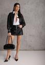 Czarna Cropped Kurtka Bomber Jacket z Imitacji Skóry Edarae