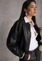 Czarna Cropped Kurtka Bomber Jacket z Imitacji Skóry Edarae