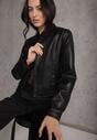 Czarna Taliowana Kurtka Ramoneska Y2K ze Stójką Fezilae