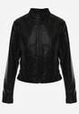 Czarna Taliowana Kurtka Ramoneska Y2K ze Stójką Fezilae
