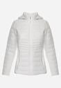 Biała Przejściowa Kurtka z Pikowaniem Elastycznymi Wstawkami i Kapturem Fezilina