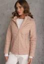 Beżowa Kurtka Przejściowa z Pikowaniem i Odpinanym Kapturem Edielitia