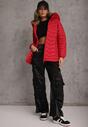 Czerwona Przejściowa Kurtka z Pikowaniem Bocznymi Ściągaczami i Kapturem Fezizia