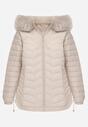Jasnobeżowa Przejściowa Kurtka z Pikowaniem Bocznymi Ściągaczami i Kapturem Fezizia